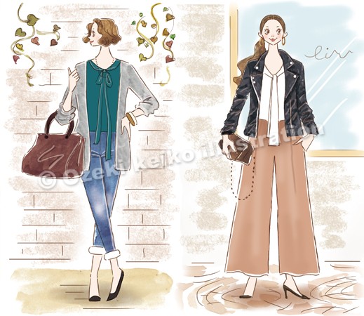 ブラウスコーデ女性イラスト