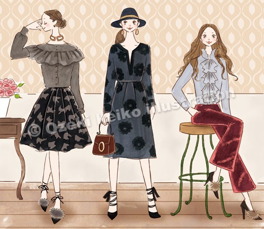 ダークロマンティックファッション女性イラスト
